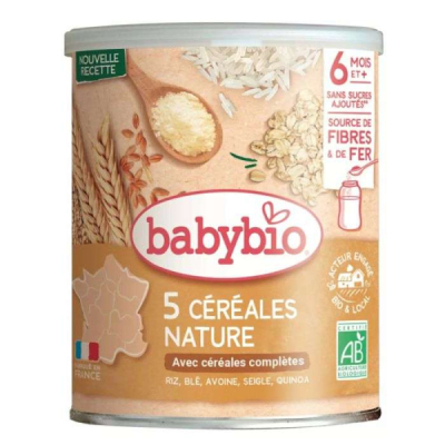 BABYBIO - 5 Cereales nature ble avoine riz seigle quinoa 6 mois et plus 220g