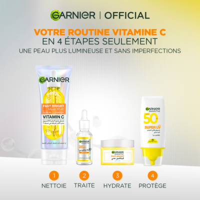 GARNIER - Pack Fast Bright Serum Cleanser Vitamin C 100ml + Super uv invisible sunscreen spf 50