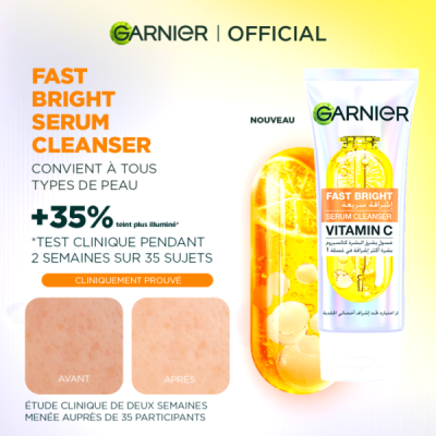 GARNIER - Pack Fast Bright Serum Cleanser Vitamin C 100ml + Super uv invisible sunscreen spf 50
